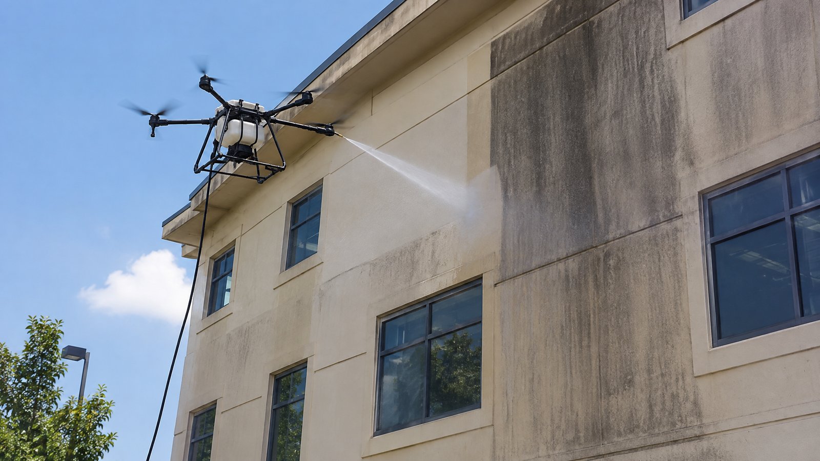 Drone capturing progress on a construction site